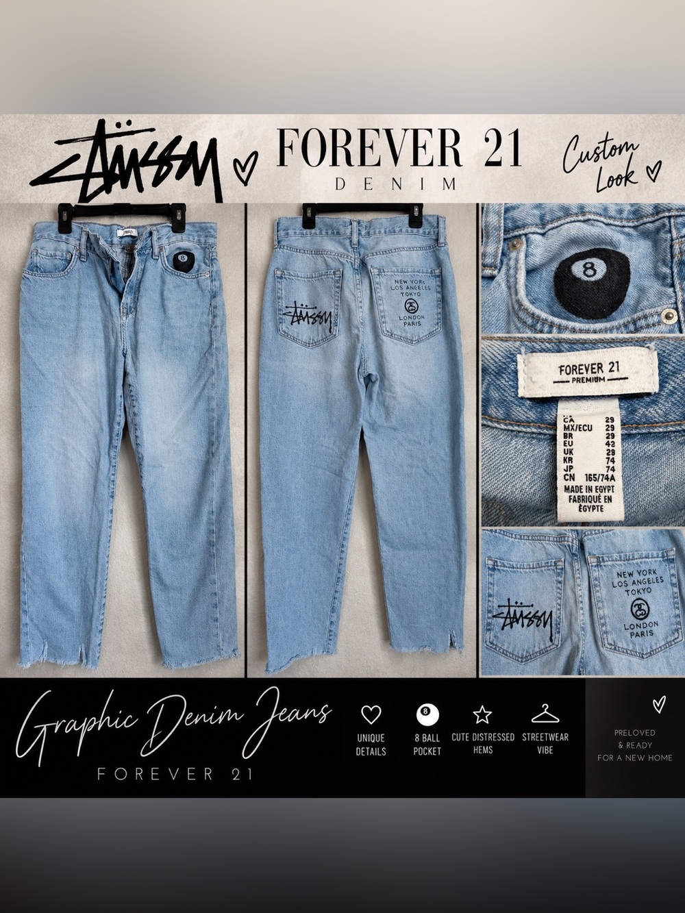 Forever 21 Light Blue Graphic Straight Jeans - Women